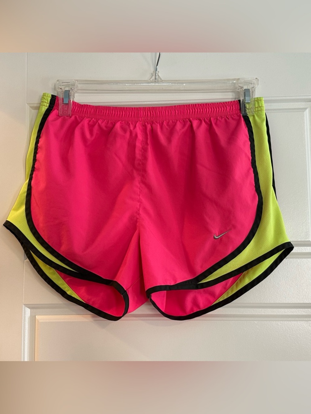 Nike Women's Hot Pink and Neon Yellow Running Shorts
